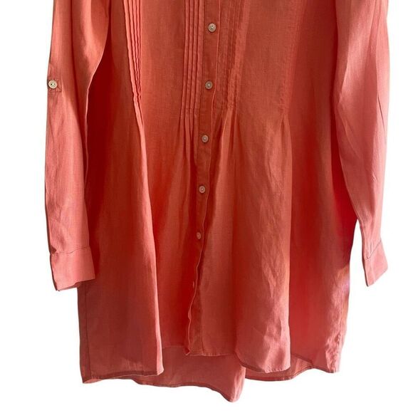 J Jill Love Linen Peach Pink Popover Button Up Tunic Shirt Top Size Medium Tall - Picture 4 of 5